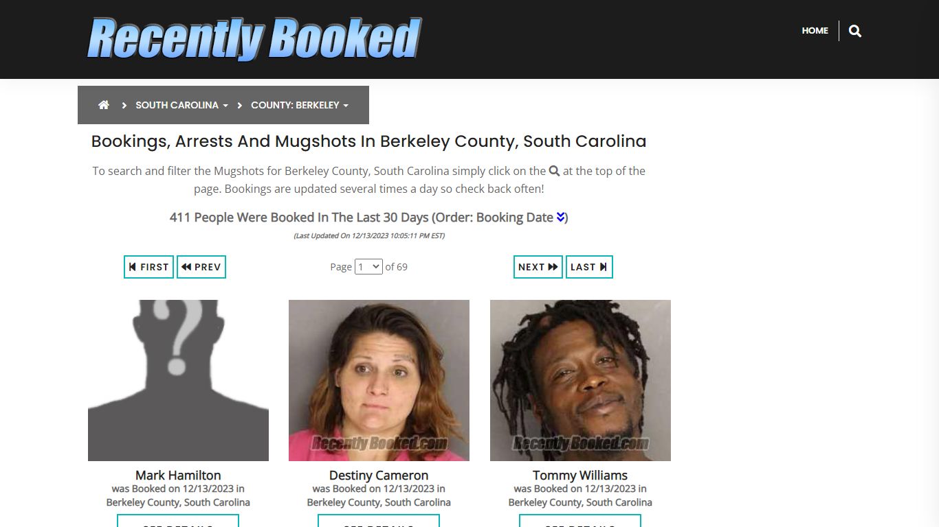 Bookings, Arrests and Mugshots in Berkeley County, South Carolina